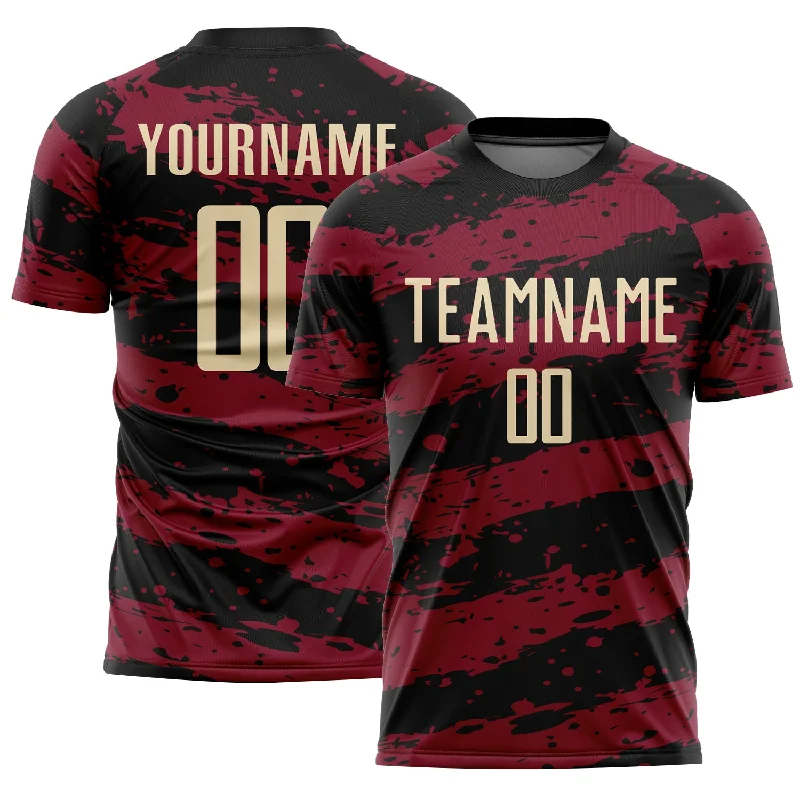 Premium Football Jersey for Elite Players-Custom Black Cream-Crimson Splash Sublimation Soccer Uniform Jersey