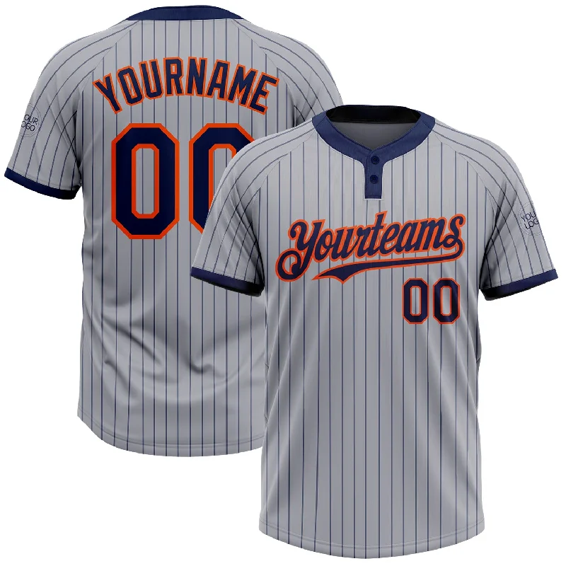 Comfortable Softball Jersey for Practice Sessions-Custom Gray Navy Pinstripe Orange Two-Button Unisex Softball Jersey