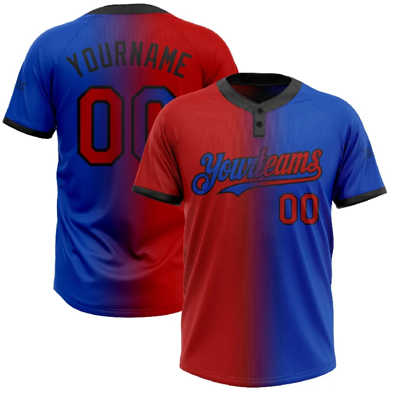 Stylish Softball Jersey for Off-Court Fashion-Custom Thunder Blue Red-Black Gradient Fashion Two-Button Unisex Softball Jersey