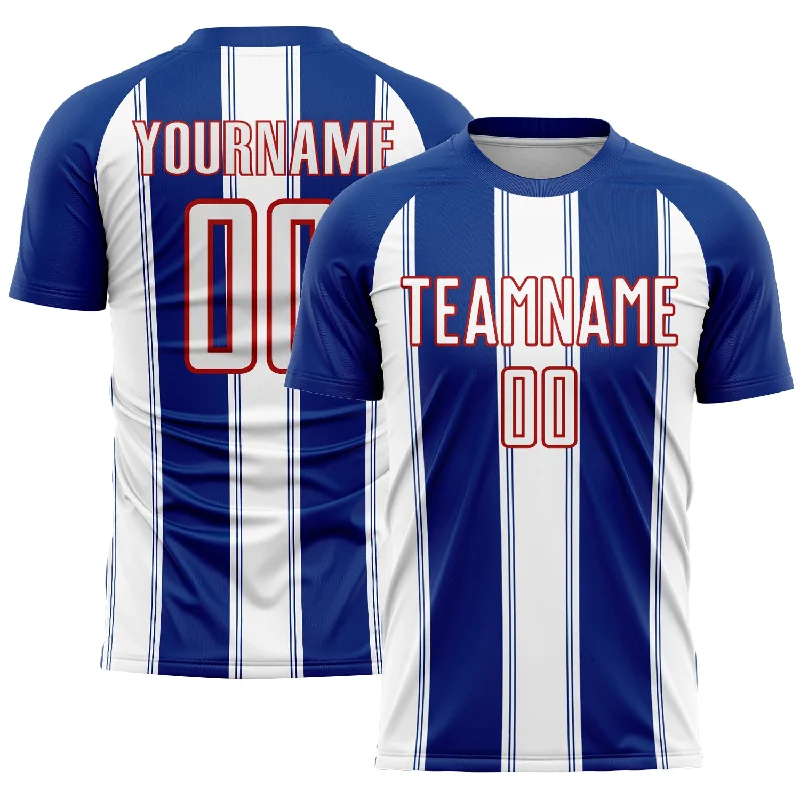 Stylish Football Jersey with Bold Patterns and Colors-Custom Royal White-Red Line Sublimation Soccer Uniform Jersey