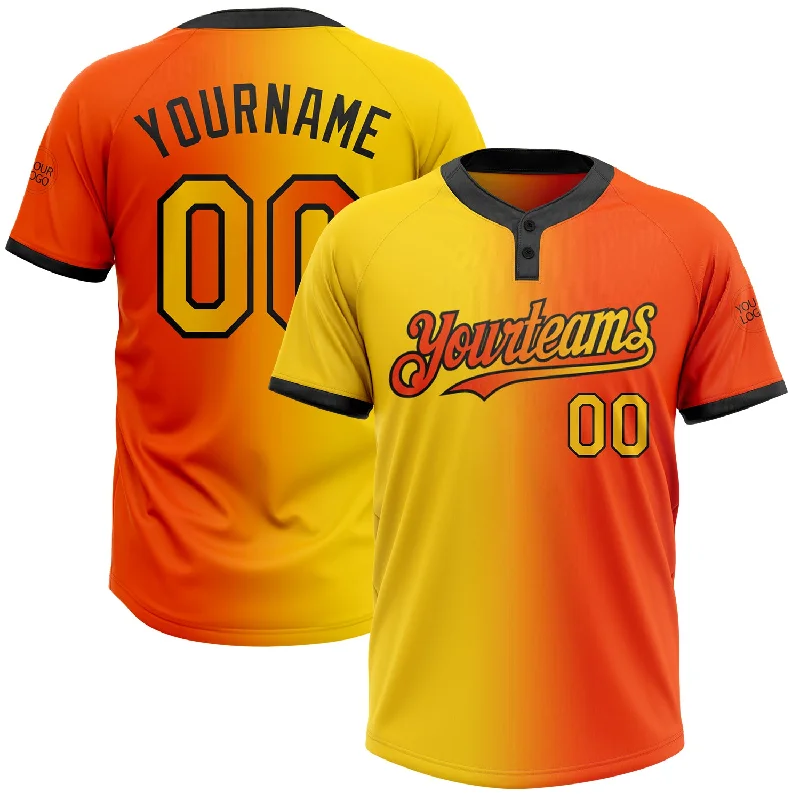 Lightweight Softball Jersey for Full Movement-Custom Orange Yellow-Black Gradient Fashion Two-Button Unisex Softball Jersey