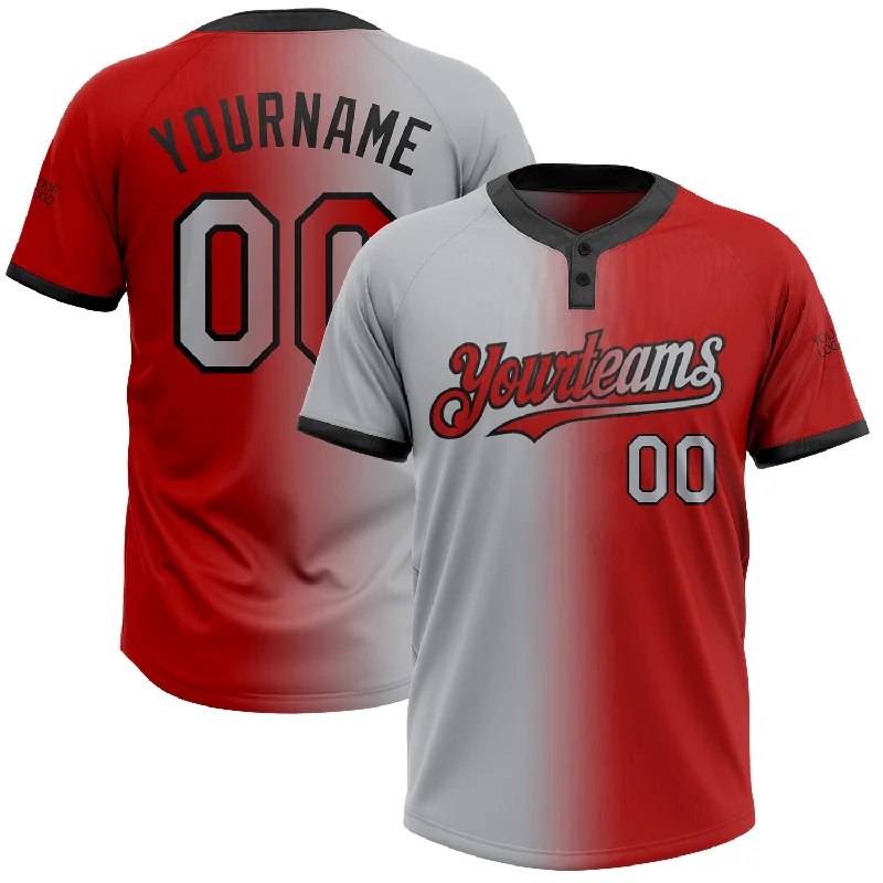 Team Softball Jersey for Group Sports-Custom Red Gray-Black Gradient Fashion Two-Button Unisex Softball Jersey