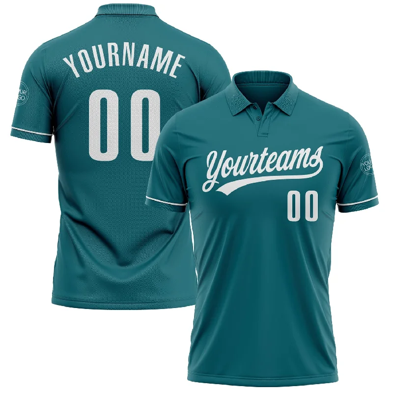 Breathable Golf Polo Shirt with Ventilation Zones-Custom Teal White Performance Vapor Golf Polo Shirt