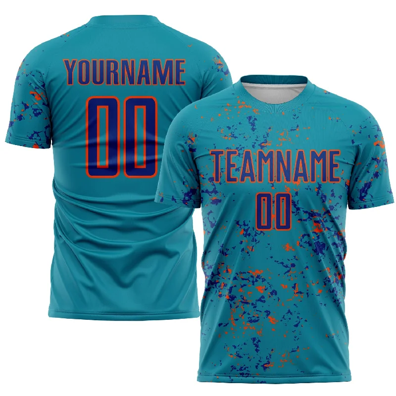 Soft Football Jersey for Casual Wear-Custom Teal Royal-Orange Abstract Fragment Art Sublimation Soccer Uniform Jersey