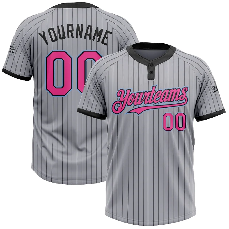 Athletic Softball Jersey for High-Intensity Games-Custom Gray Black Pinstripe Pink-Light Blue Two-Button Unisex Softball Jersey