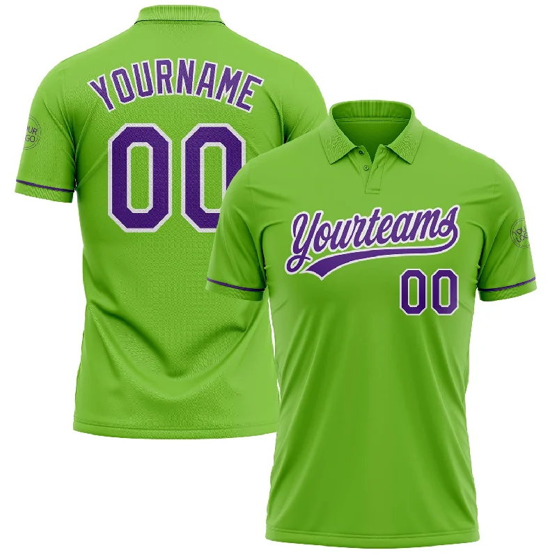 Comfortable Golf Polo Shirt with Ribbed Collar-Custom Neon Green Purple-White Performance Vapor Golf Polo Shirt