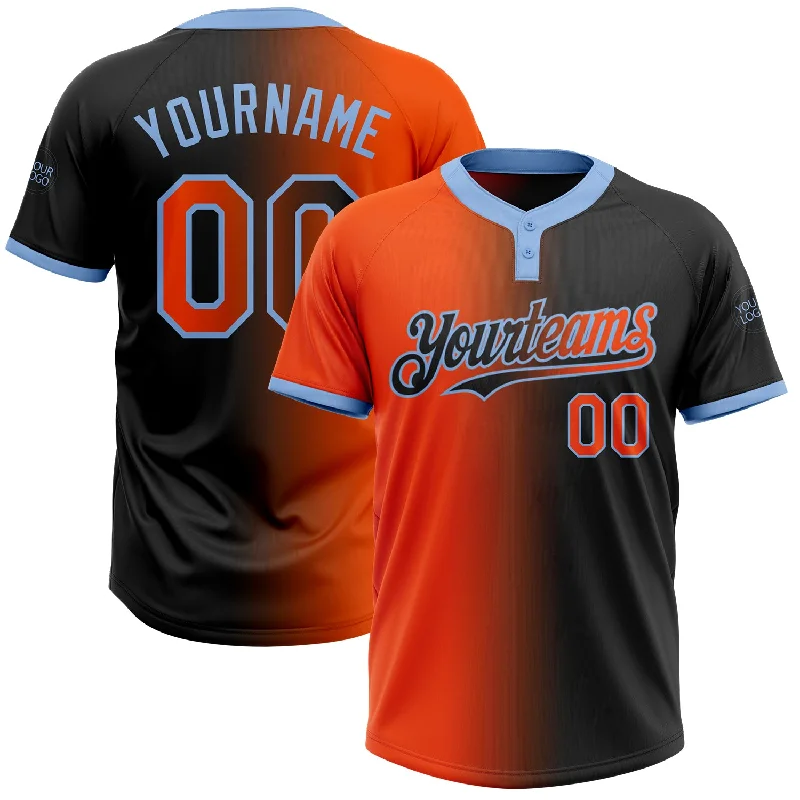 Softball Jersey with Team Logo for Fans-Custom Black Orange-Light Blue Gradient Fashion Two-Button Unisex Softball Jersey