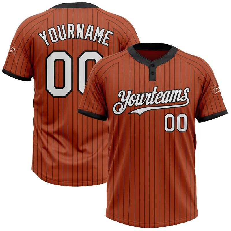 Soft Cotton Softball Jersey for Maximum Comfort-Custom Texas Orange Black Pinstripe White Two-Button Unisex Softball Jersey