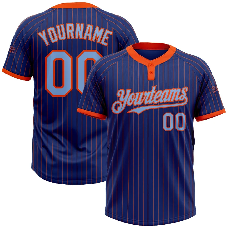 Softball Jersey for Casual Sports Fans-Custom Royal Orange Pinstripe Light Blue Two-Button Unisex Softball Jersey