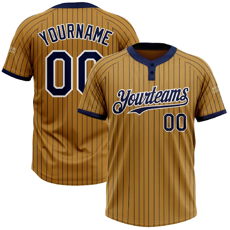 Softball Jersey with Bold Graphics for Style-Custom Old Gold Navy Pinstripe White Two-Button Unisex Softball Jersey