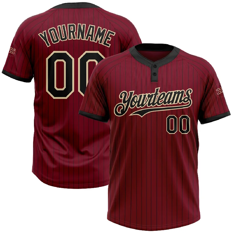 Soft Polyester Softball Jersey for Lightweight Feel-Custom Crimson Black Pinstripe Cream Two-Button Unisex Softball Jersey