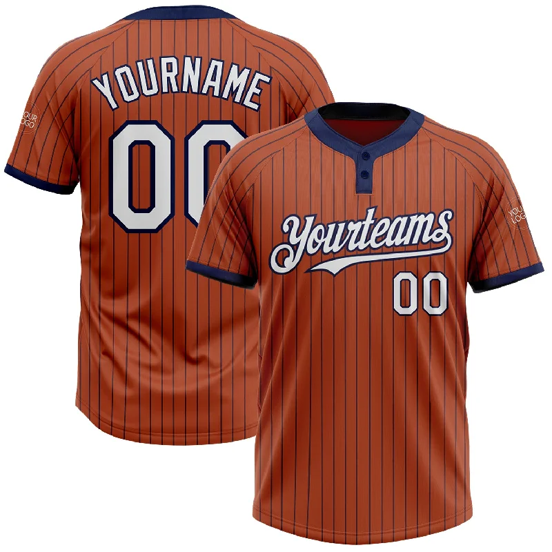 Lightweight Softball Jersey for Fast Movement-Custom Texas Orange Navy Pinstripe White Two-Button Unisex Softball Jersey