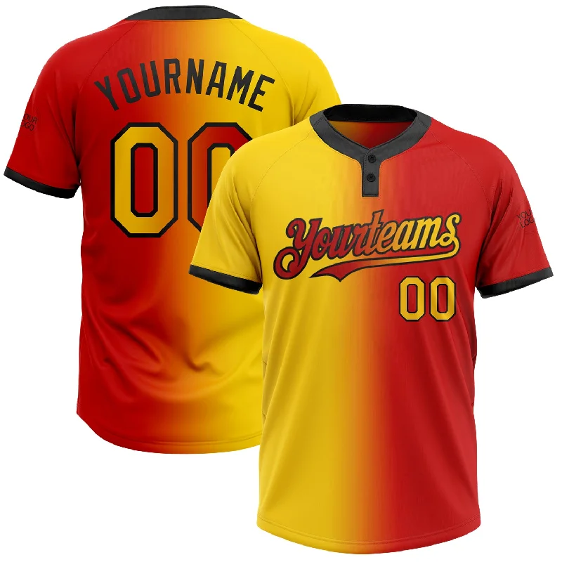 Vintage Softball Jersey for Classic Design Lovers-Custom Red Yellow-Black Gradient Fashion Two-Button Unisex Softball Jersey