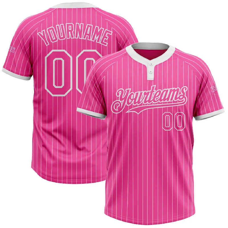 Custom Softball Jersey with Your Own Graphics-Custom Pink White Pinstripe White Two-Button Unisex Softball Jersey