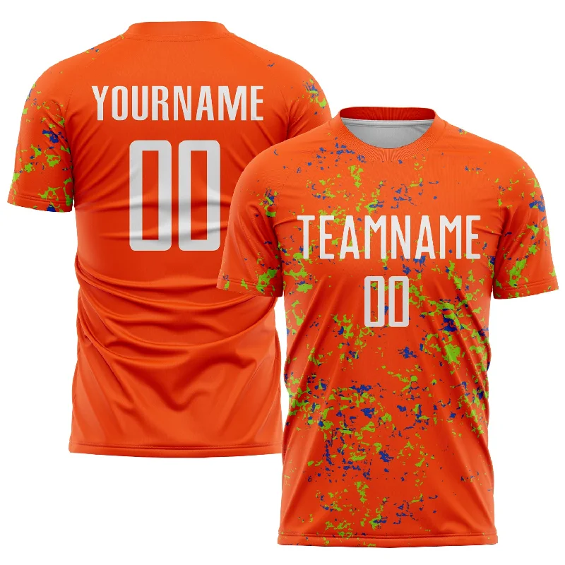 Classic Football Jersey for Traditional Style-Custom Orange Neon Green-Thunder Blue Abstract Fragment Art Sublimation Soccer Uniform Jersey