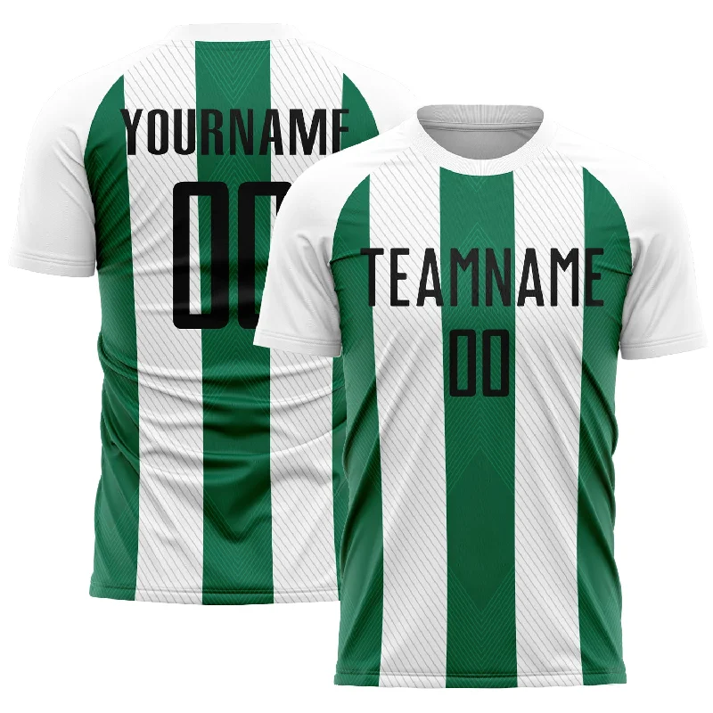 Youth Football Jersey for Kids and Teens-Custom White Black-Kelly Green Line Sublimation Soccer Uniform Jersey