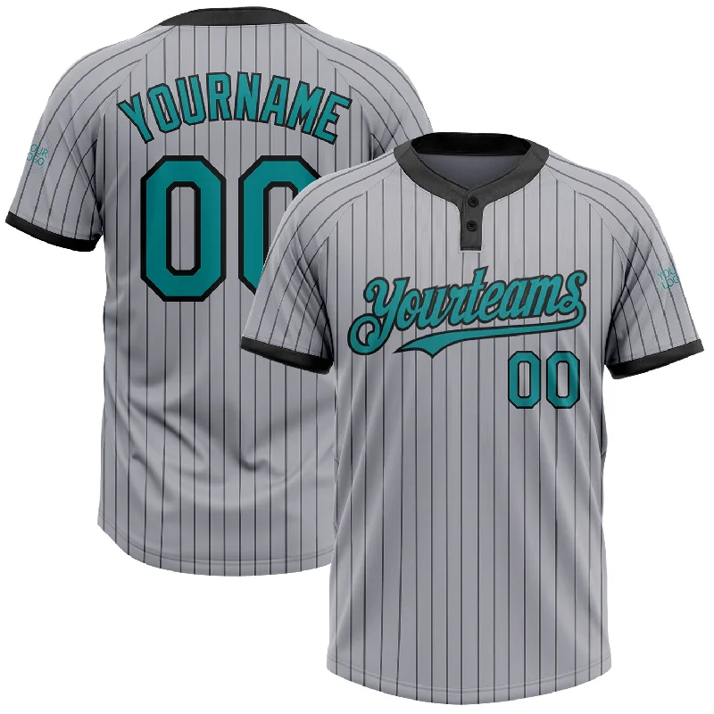 Custom Softball Jersey with Team and Player Name-Custom Gray Black Pinstripe Teal Two-Button Unisex Softball Jersey