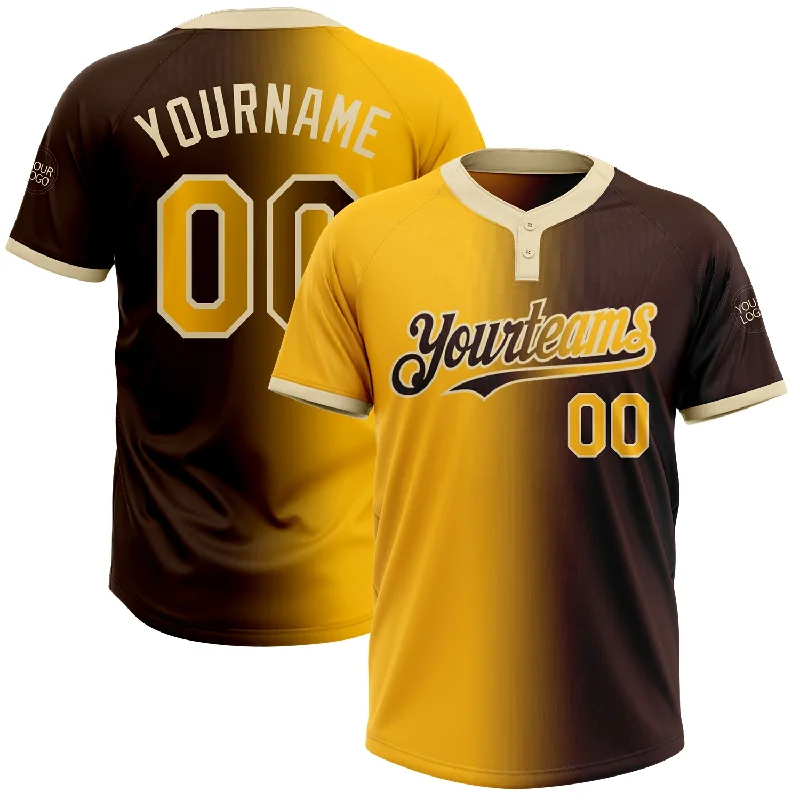 Custom Printed Softball Jersey for Fan Support-Custom Brown Gold-Cream Gradient Fashion Two-Button Unisex Softball Jersey