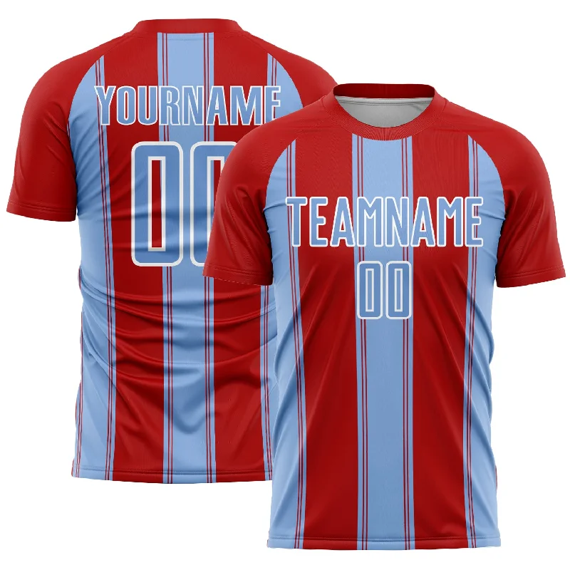 Stylish Football Jersey for Gym Workouts-Custom Red Light Blue-White Line Sublimation Soccer Uniform Jersey