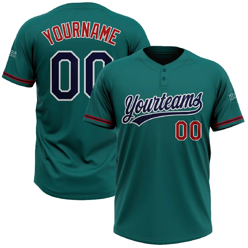 Stylish Softball Jersey for Gym Workouts-Custom Teal Navy-Red Two-Button Unisex Softball Jersey