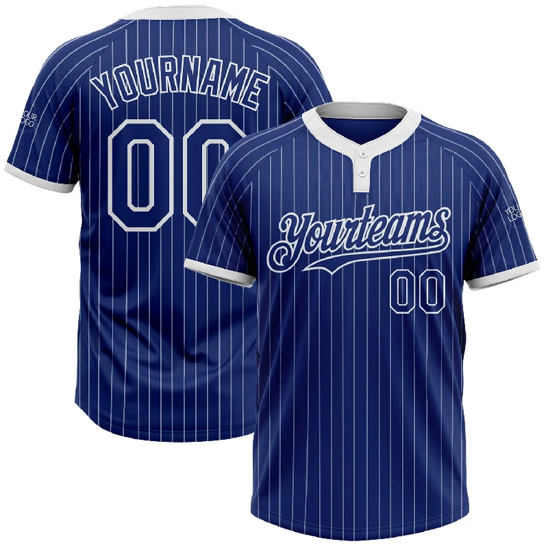 Lightweight Softball Jersey for Full Movement-Custom Royal White Pinstripe White Two-Button Unisex Softball Jersey