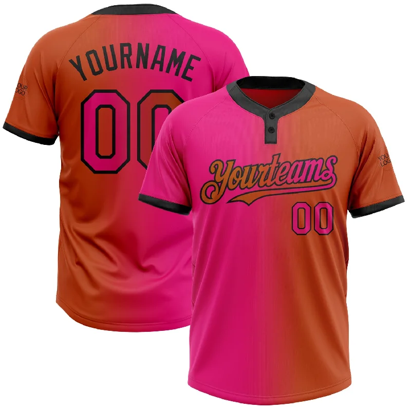 Softball Jersey with Performance Enhancing Features-Custom Texas Orange Hot Pink-Black Gradient Fashion Two-Button Unisex Softball Jersey