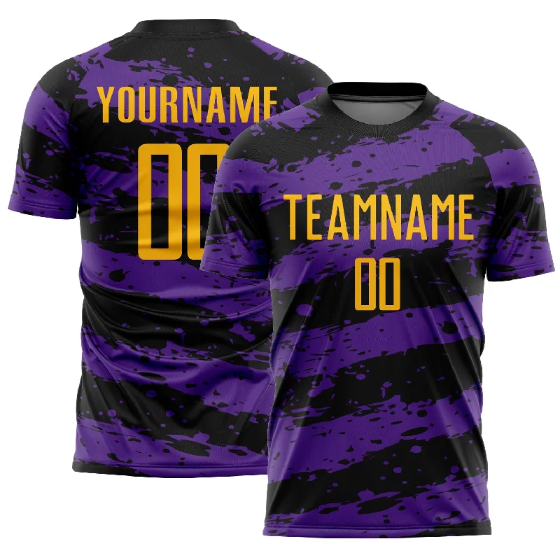 Unique Football Jersey with Custom Design-Custom Black Gold-Purple Splash Sublimation Soccer Uniform Jersey