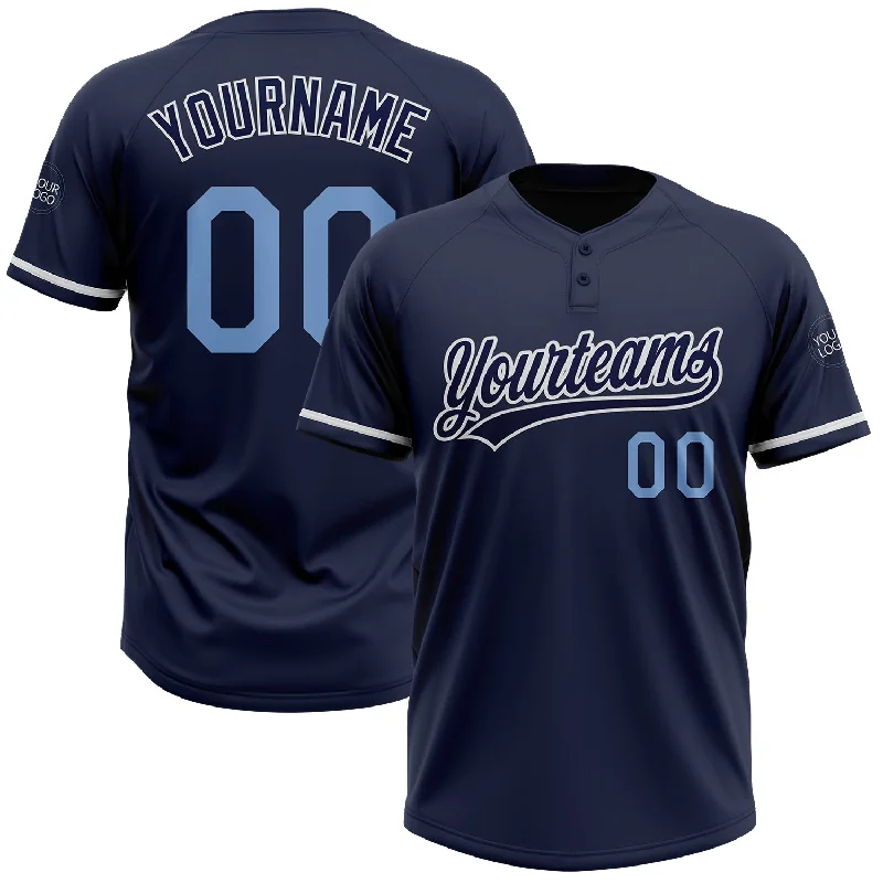 Classic Softball Jersey for Game Day-Custom Navy Light Blue-White Two-Button Unisex Softball Jersey