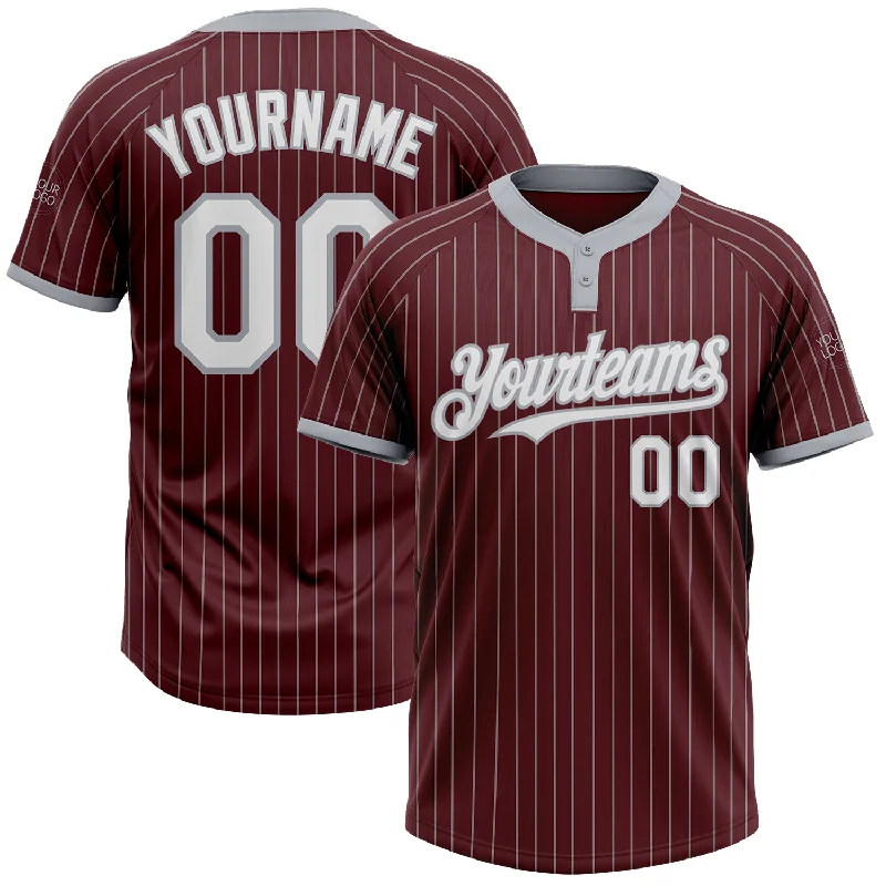 Stylish Softball Jersey for Casual Outfits-Custom Burgundy Gray Pinstripe White Two-Button Unisex Softball Jersey