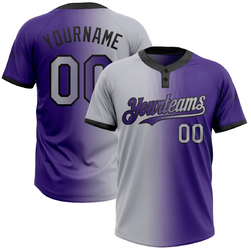 Softball Jersey with Pockets for Convenience-Custom Purple Gray-Black Gradient Fashion Two-Button Unisex Softball Jersey