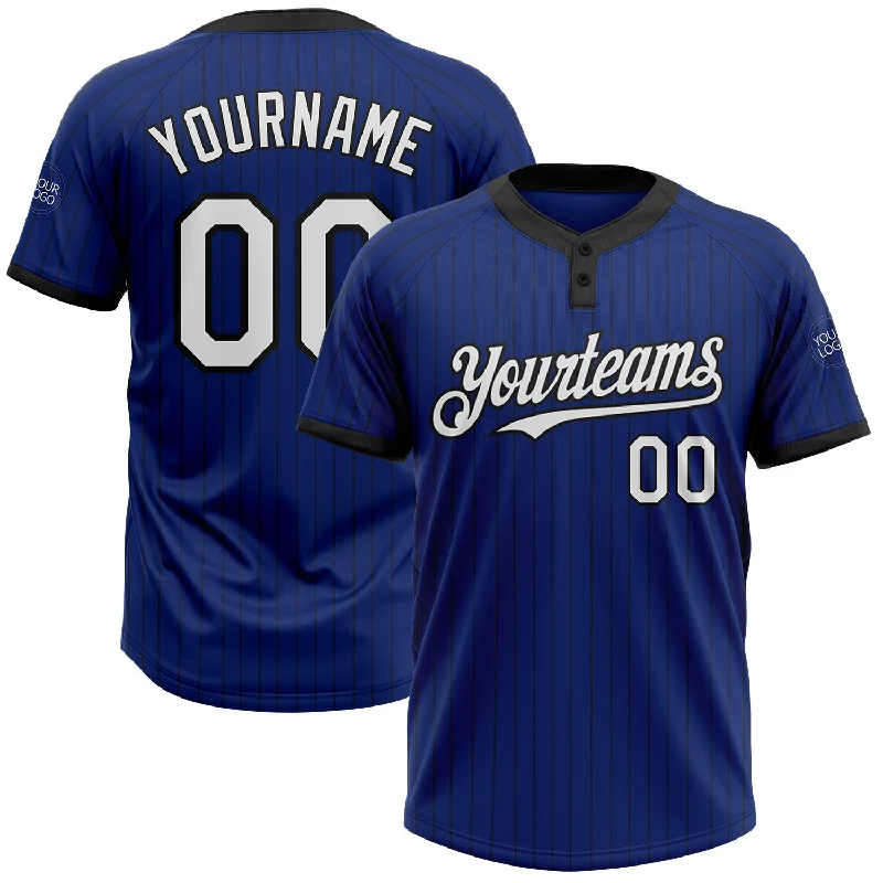 Personalized Softball Jersey for Men and Women-Custom Royal Black Pinstripe White Two-Button Unisex Softball Jersey