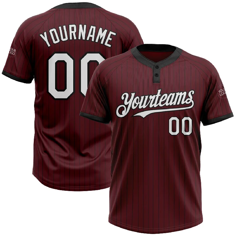 Professional Softball Jersey for League Play-Custom Burgundy Black Pinstripe White Two-Button Unisex Softball Jersey