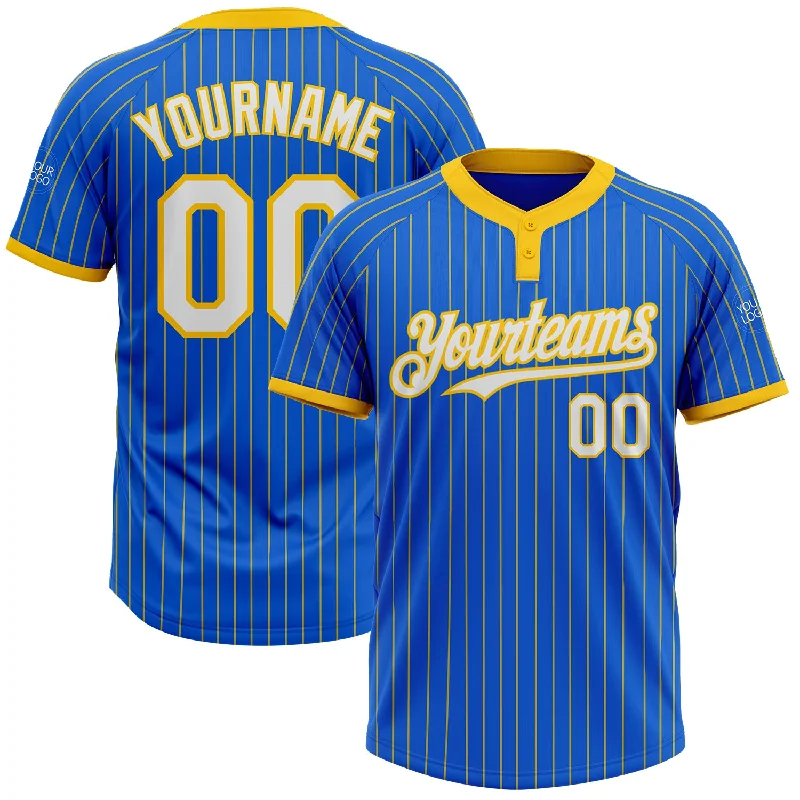 High-Quality Softball Jersey for Ultimate Comfort-Custom Thunder Blue Yellow Pinstripe White Two-Button Unisex Softball Jersey